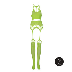 Ouch! Glow Ensemble Bustier Dos nu et Porte-Jarretelles 2 Pièces Vert Fluo